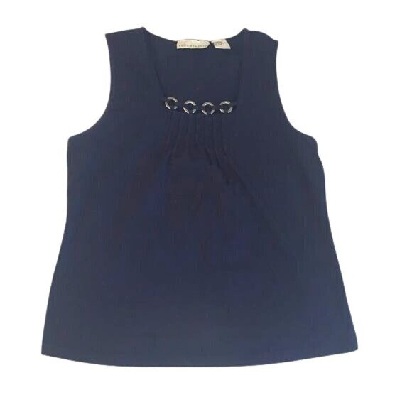 Requirements Navy Sleeveless Tank Top With Metal Accent Front Womens Size L Cott - Picture 1 of 5